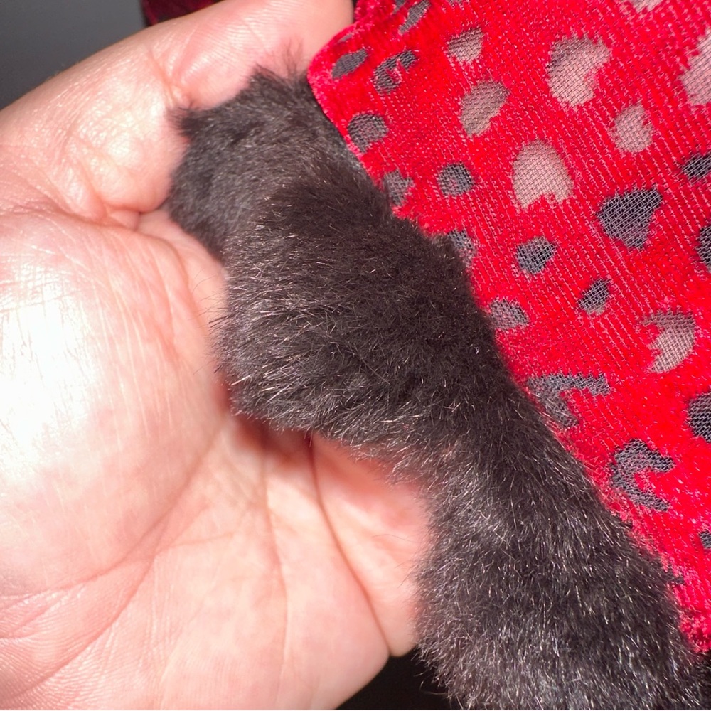 Vintage 90s Nicole Miller Red Burnout Velvet Dress w/ Fur Trim - Picture 9 of 15